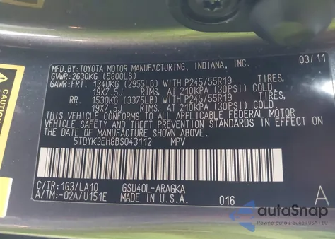 2011 Toyota Highlander Limited V6 from USA, damaged, VIN 5TDYK3EH8BS043112